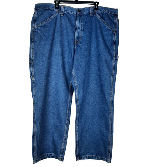 BLUE MOUNTAIN MENS NWT BLUE DENIM UTILITY CARPENTER WORK PANTS 44X30 RELAXED FIT - Picture 1 of 9